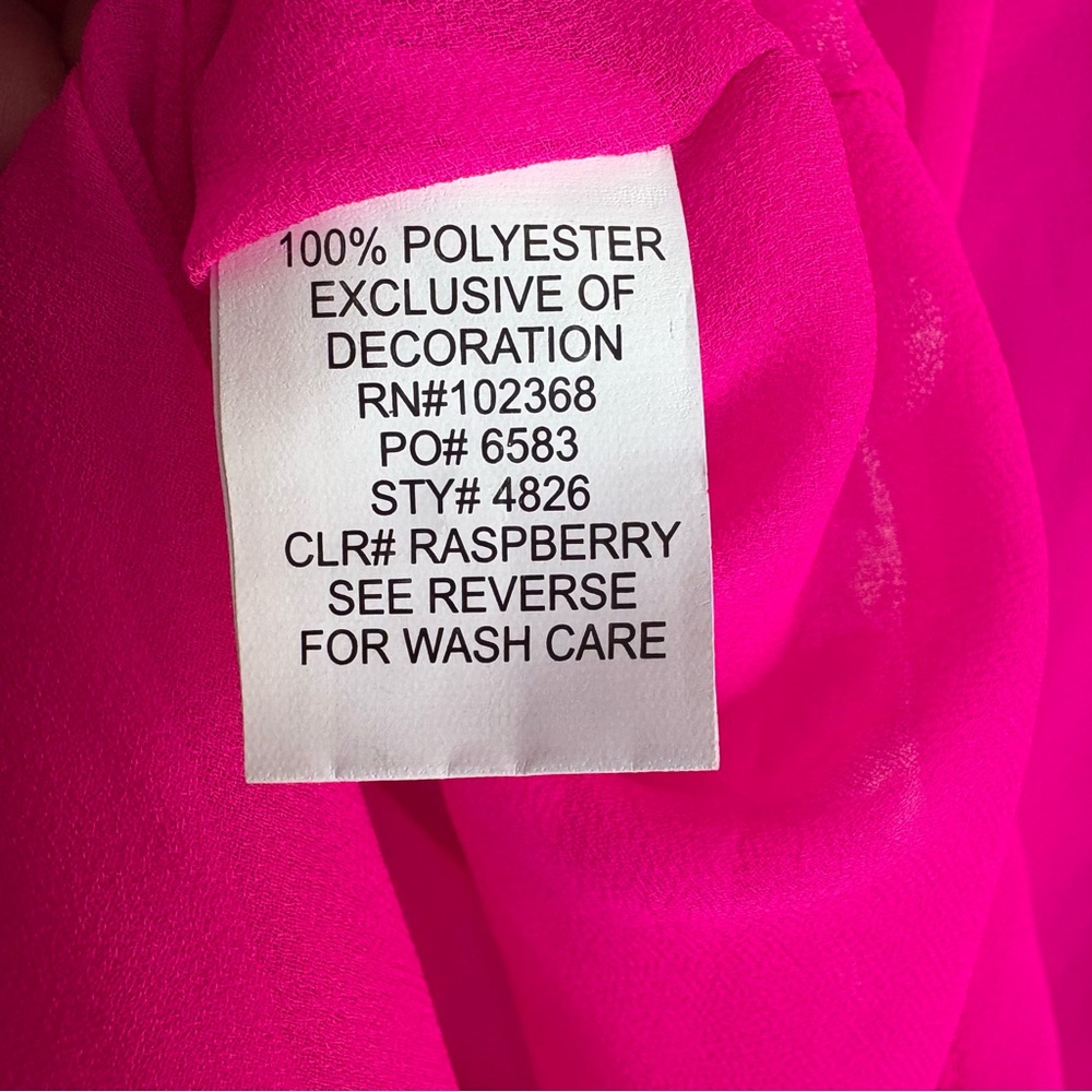 CLUB Z COLLECTION Hot Pink Sheer Kaftan/Swim Cover Up w/ Poms --Flaw - Picture 5 of 12